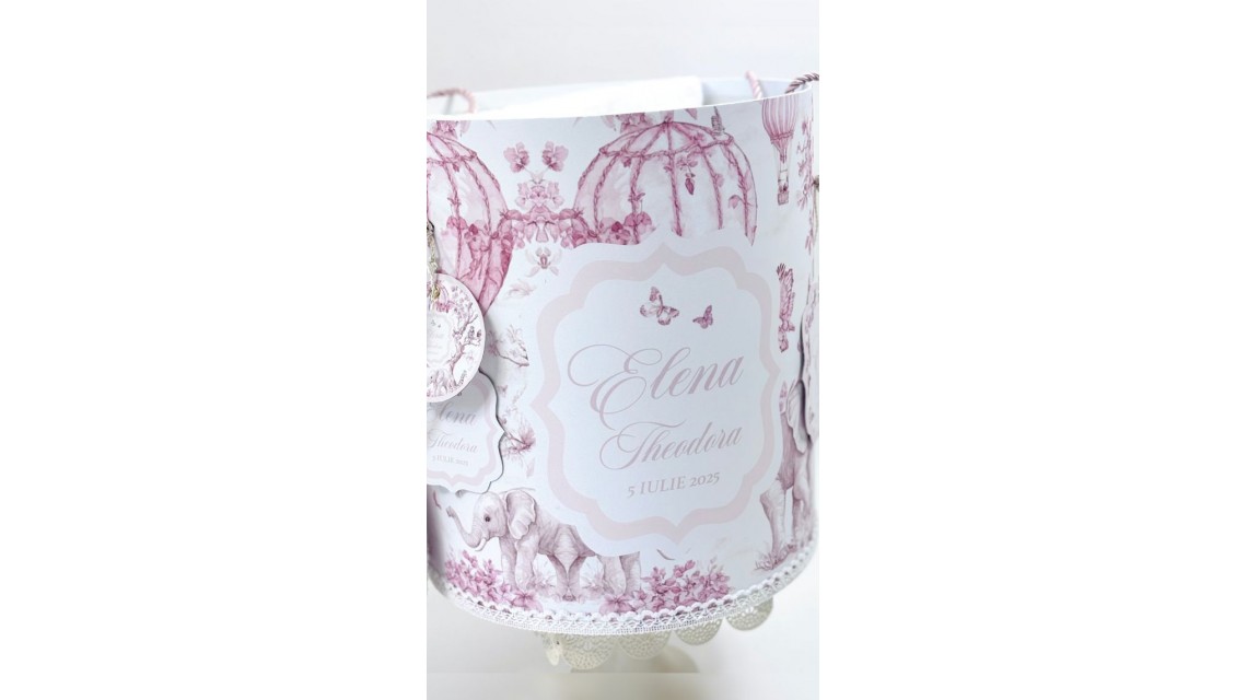 Trusou botez cu animale din jungla si flori exotice roz Toile de Jouy 9